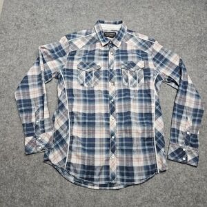 BKE Buckle L Blue Plaid Standard Fit Pearl Snap Long Sleeve Shirt Large